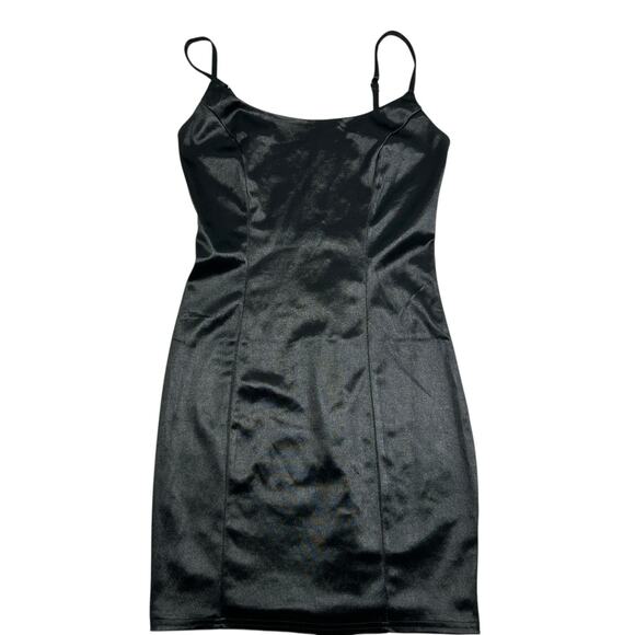 Better Be Dresses & Skirts - Better Be Little Black Satin Slip Dress Bodycon Sexy Sz S Spaghetti Strap Mini
